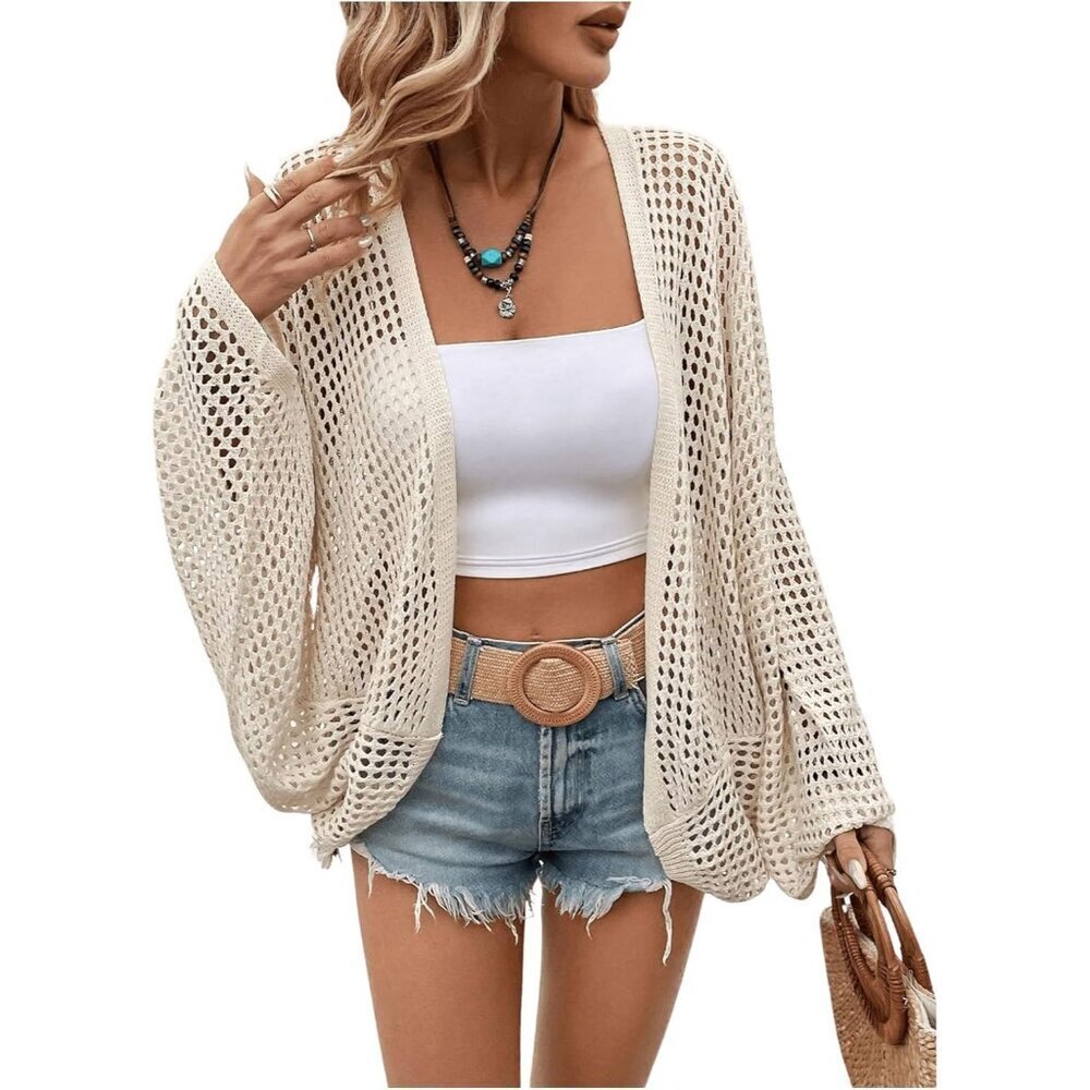 Women's Lightweight Knit Cardigan Oversized Open Front Sheer Sweater